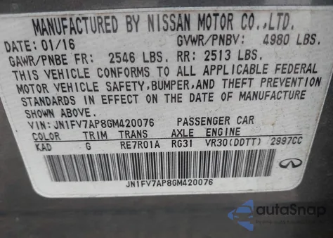 2016 Infiniti Q50 3.0T Red Sport 400 z USA, uszkodzony, nr VIN JN1FV7AP8GM420076